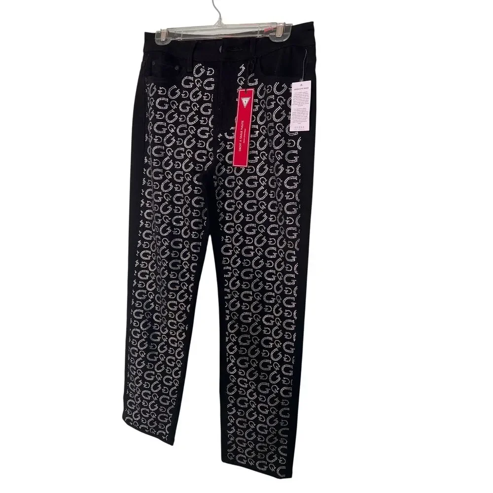 NWT Guess Women Jet Black High Rise Straight Stretch Denim Size 6.